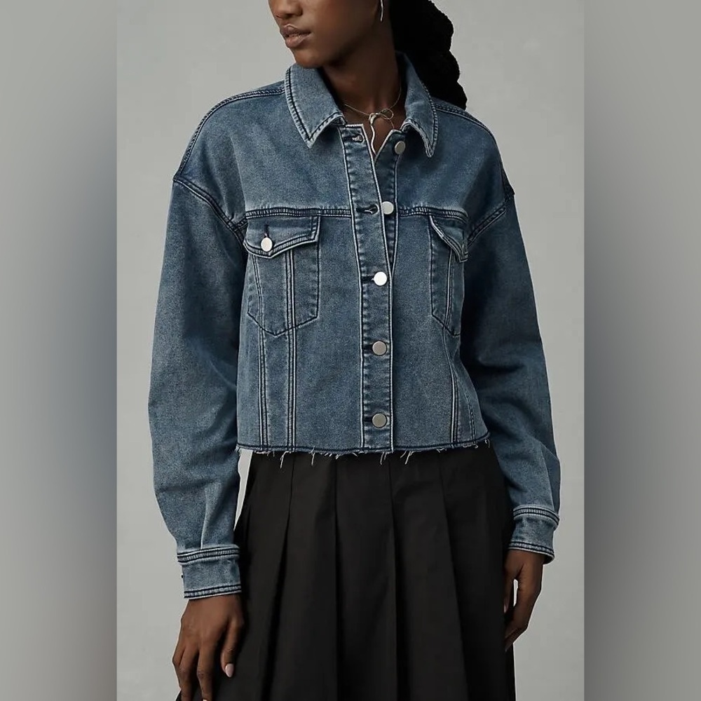 Anthropologie Dolan Left Coast Washed Cropped Denim Jacket Blue Raw Size Small
